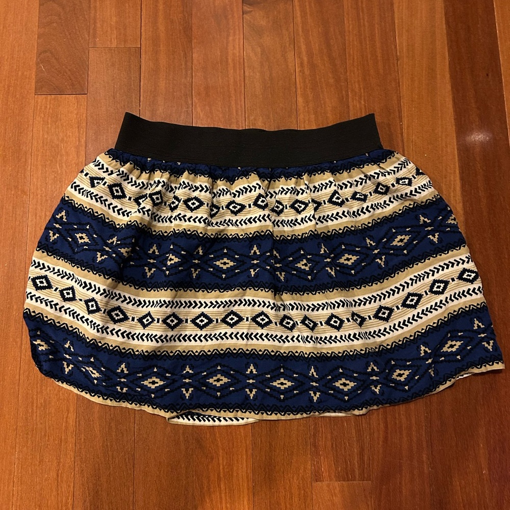 Vintage Forever 21 Blue and Cream Mini Skirt size Large